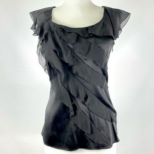White House Black Market  New/Tag   Ruffle Silk Stretch Blouse     Size 0.
